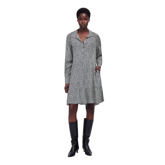 Madewell Black White Floral Tiered Mini Dress Long Sleeve Collared S NWT - Picture 2 of 9